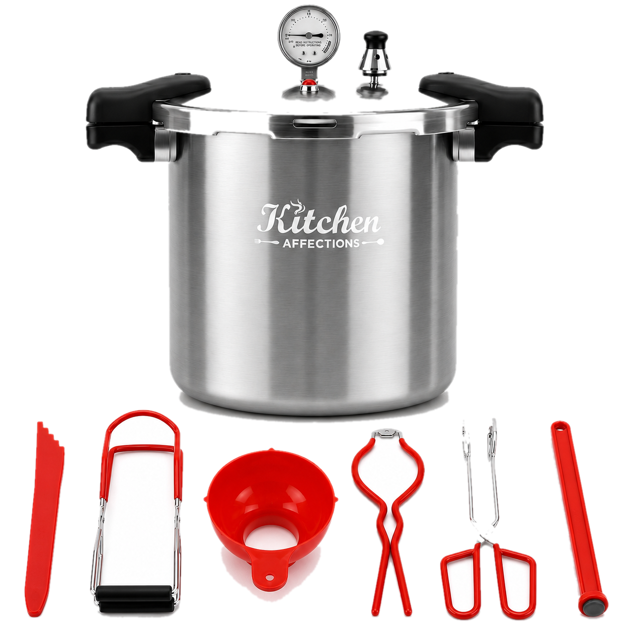 Kitchen Affections 24-Quart Pressure Canner with dual pressure gauge and 6-piece starter kit